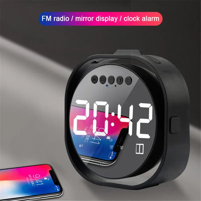 

LED Digital Alarm Clock Stereo Sound Bluetooth Speaker Time Display Support TF AUX With Micphone FM Alarm Clock Mirror LED