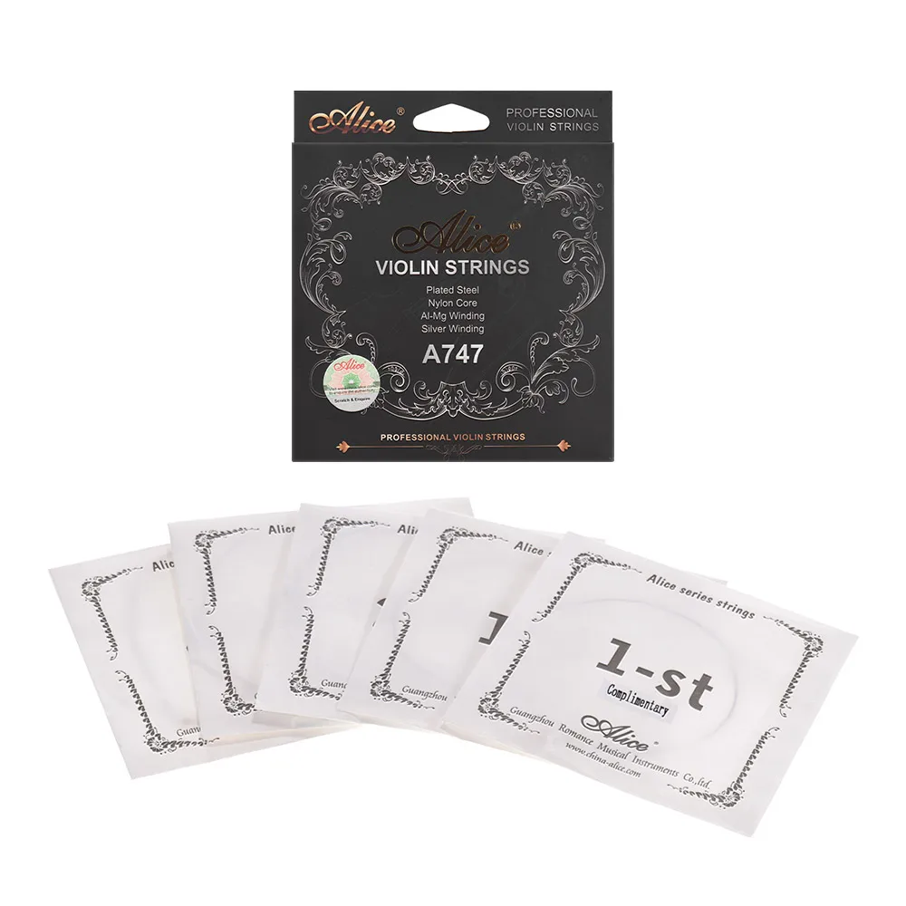 

Alice A747 Universal Full Set (E-A-D-G) Violin Fiddle Strings Nylon Core Al-Mg/Silver Winding with One Complimentary String