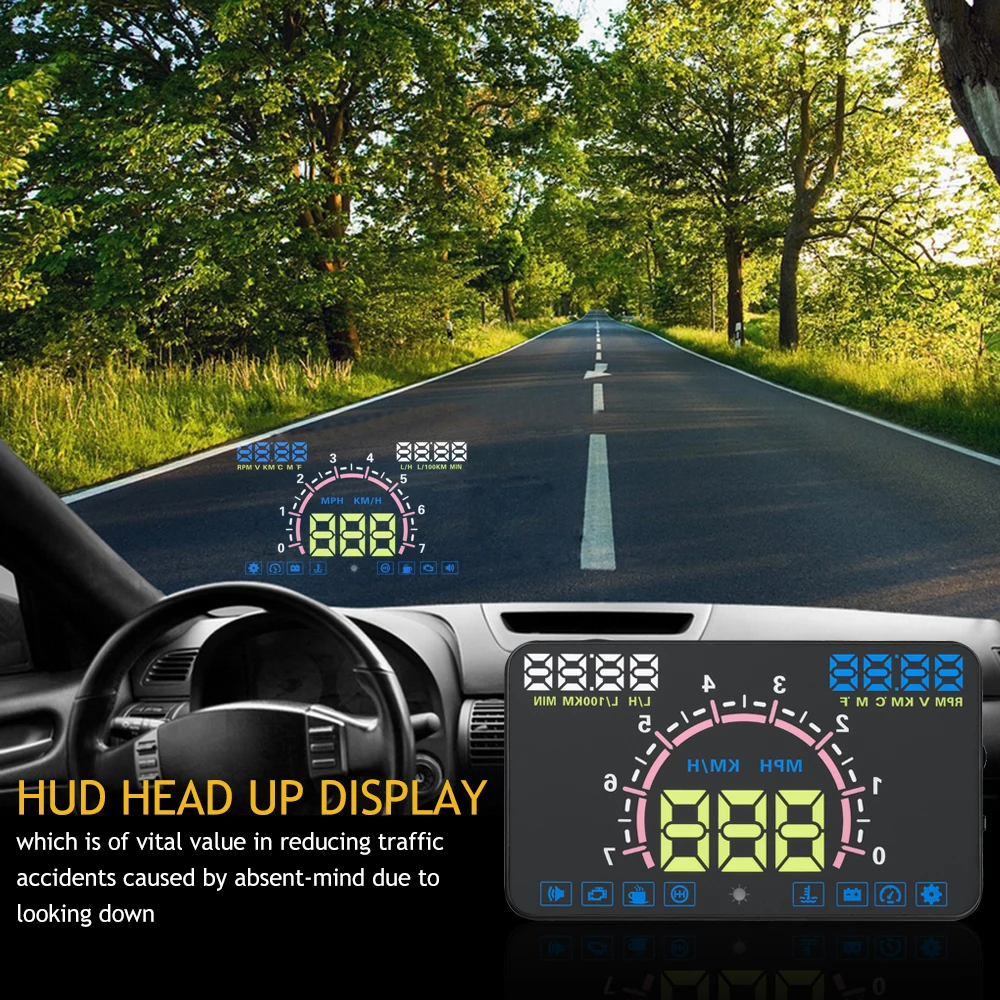 Onever 5," экран авто OBDII Автомобильный HUD OBD2 порт дисплей км/ч MPH Превышение скорости Предупреждение лобовое стекло проектор сигнализация