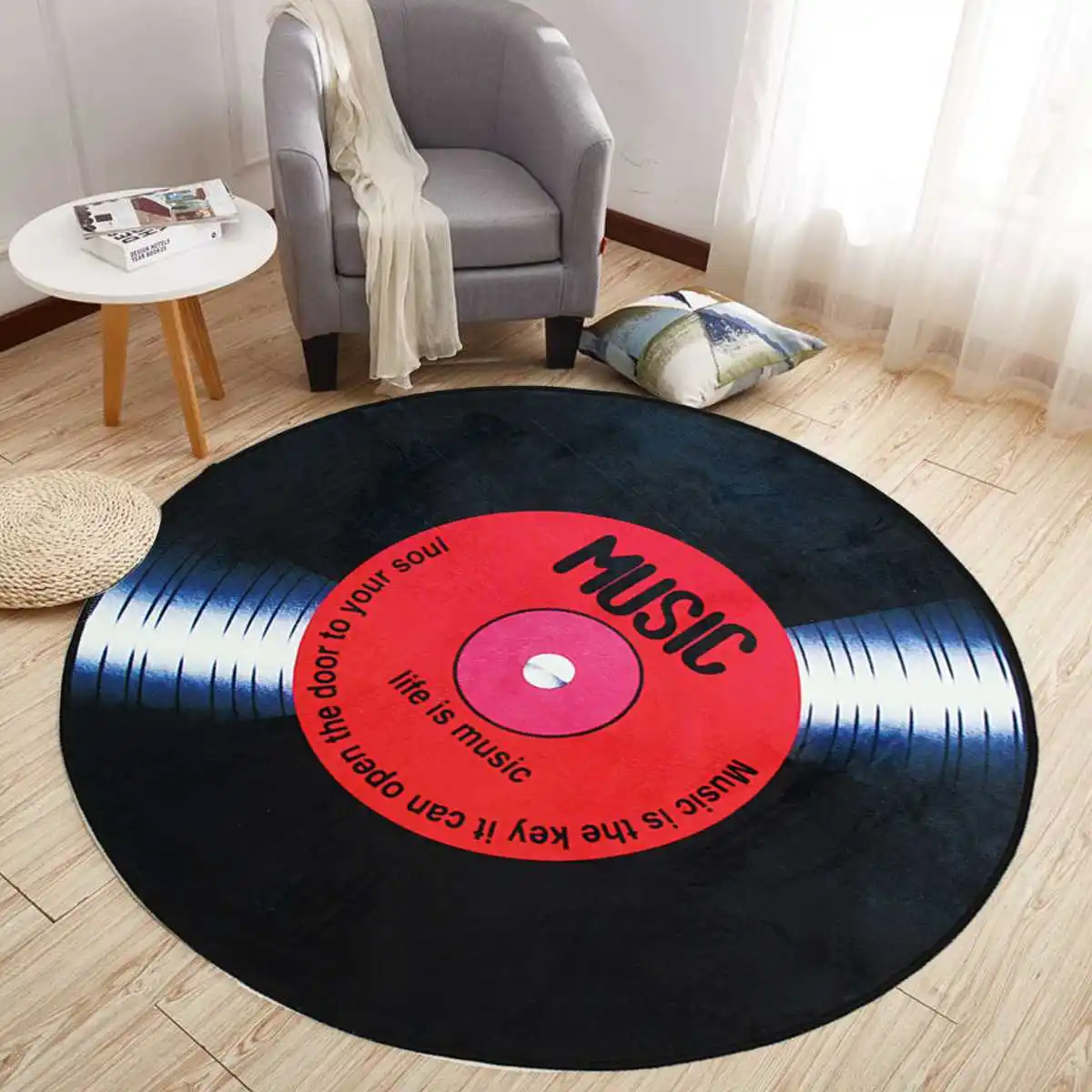 4 Sizes Vinyl Record Carpet Round Mat Floor Cushion Europe Retro Black