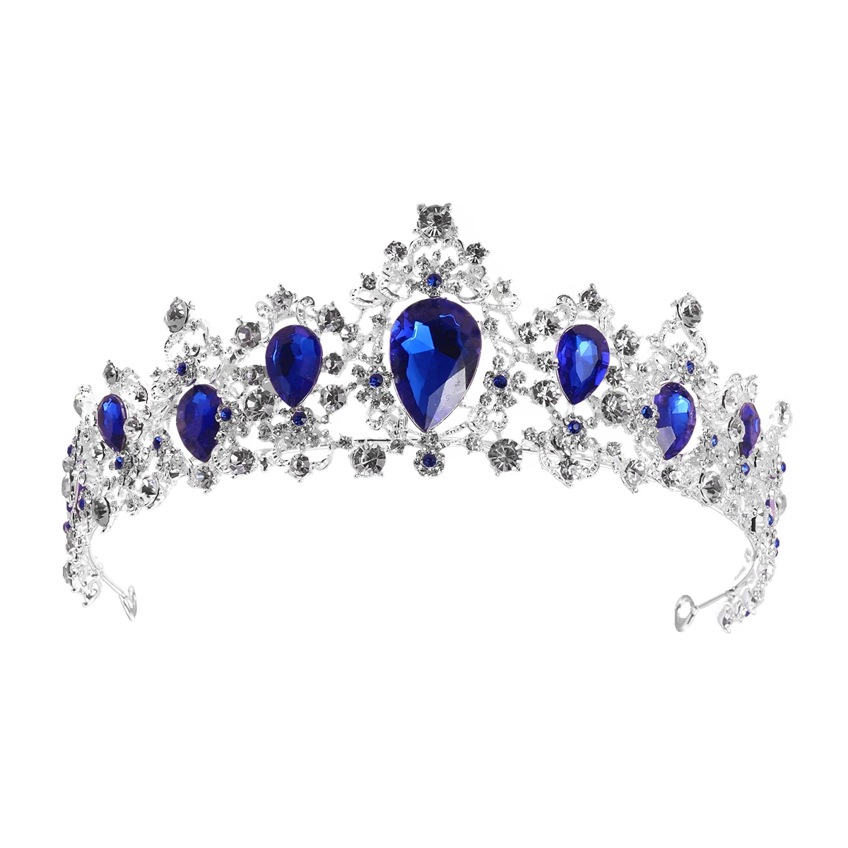 

Royal Crystal Tiara Wedding Crown Princess Headpieces Bridal Hair Accessories (Silver Base,Blue)