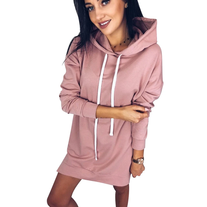 

Women Pullover Hoodie Sweatshirts Dress Autumn Winter Casual Mini Dresses Pink L/US=10,UK=12