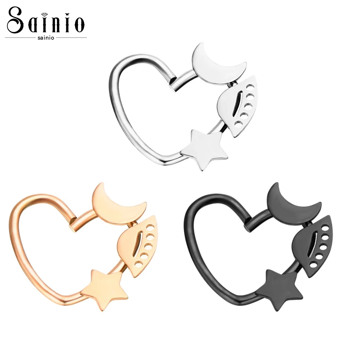 

Sainio 1PC Hoop Nose Septum Ring Heart Star Moon Piercing Tragus Cartilage Helix Earring Body Jewelry