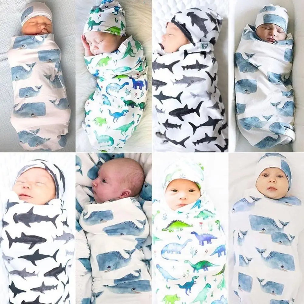 

2pcs/set Soft Cotton Baby Swaddled Muslim Blanket + Matching Hat