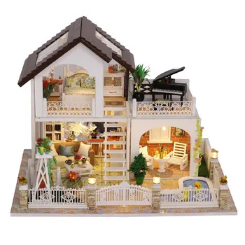 

Wooden Miniature Dollhouse Kit DIY Handcraft Doll House Model with Lights Furniture Educational Toys Gift for Children Adult