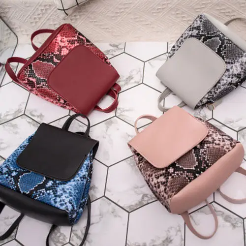 

Women High Quality Leather Rucksack Joker Small Zip Bag Sequin Snake Veins Messenger Bag Lady Outdoor Leisure Stylish Backpack