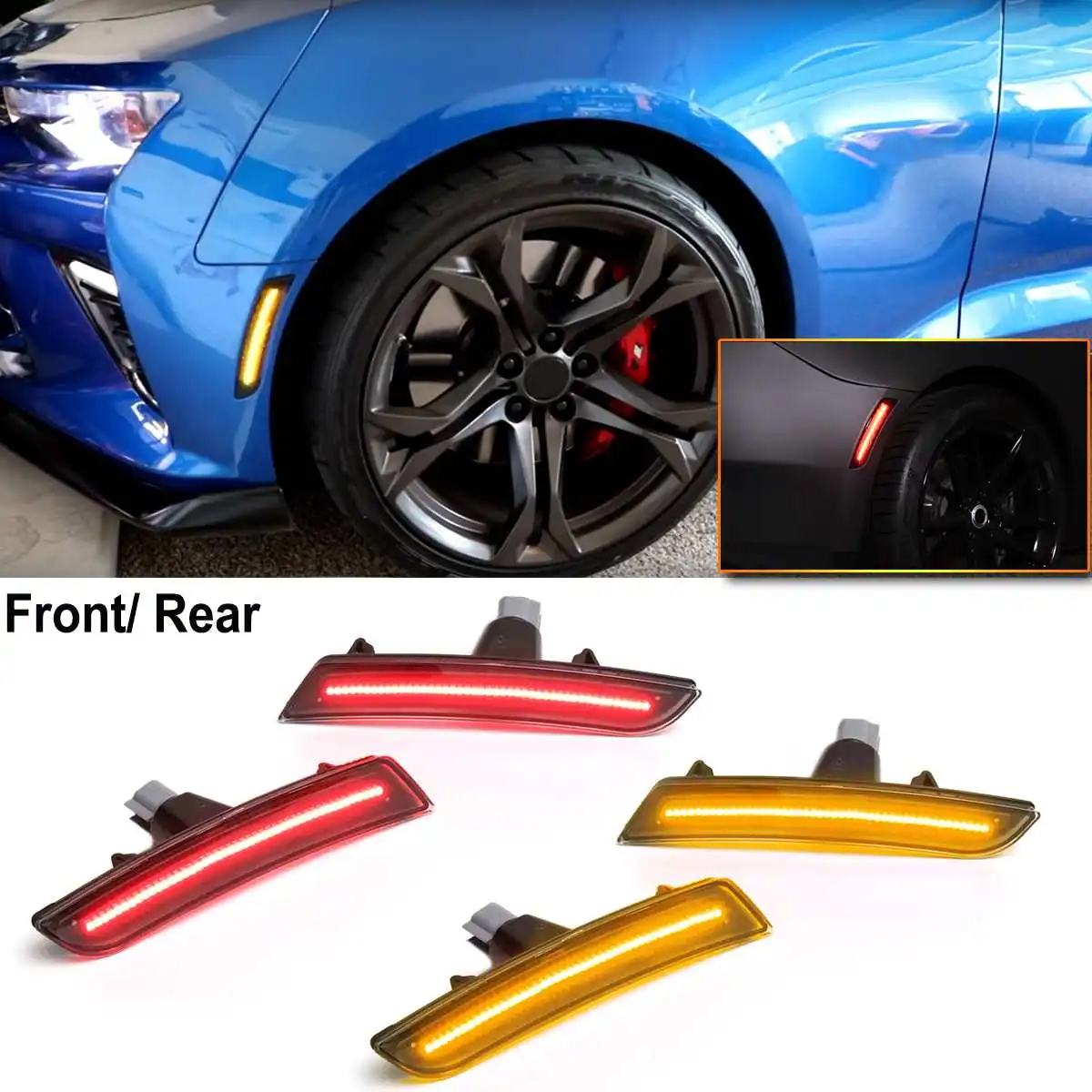 Пара 12V ABS + светодиодный для Chevy Camaro 2016 2017 2018 2019 дымчатые линзы передний Янтарная