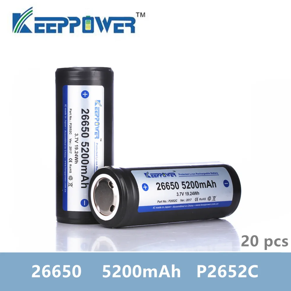 20 шт. KeepPower 26650 5200 мАч литий-ионный Защищенный перезаряжаемые 3,7 в батарея P2652C Прямая доставка оригинальный batteria