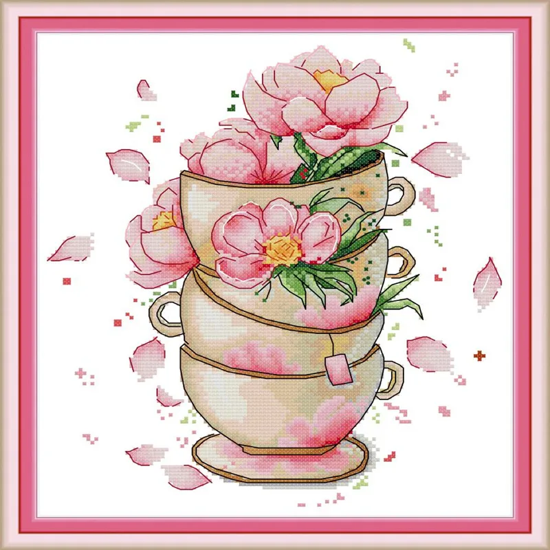 Cross Stitch Kits Embroidery Needlework Chinese Cross Stitch Dmc Flower on coffee cup Printed Cross Stitch Decor Gift Home Decor