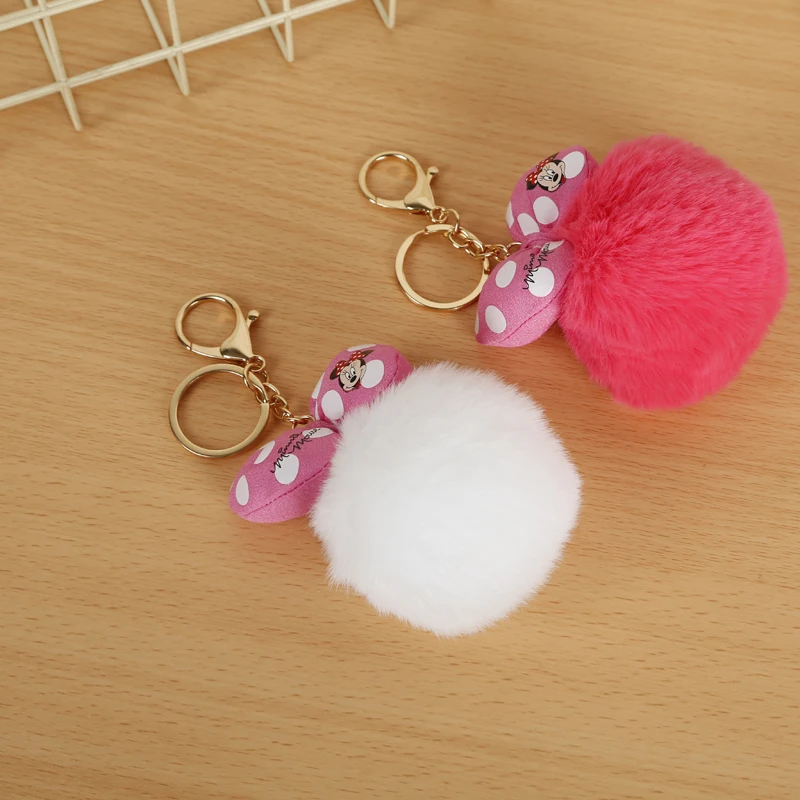 

2019 Hot Sale Imitated Rabbit Fur Mickey Pompon Ball Key chain Cute Key Ring Holder Jewelry for Women Pendant Accessory 030WA
