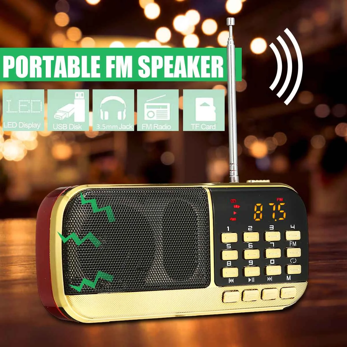 

Portable Radio Handheld Digital FM USB TF Card U-disk Earphone Port Mini Music Player Speaker for Elder Birthday New Year Gift
