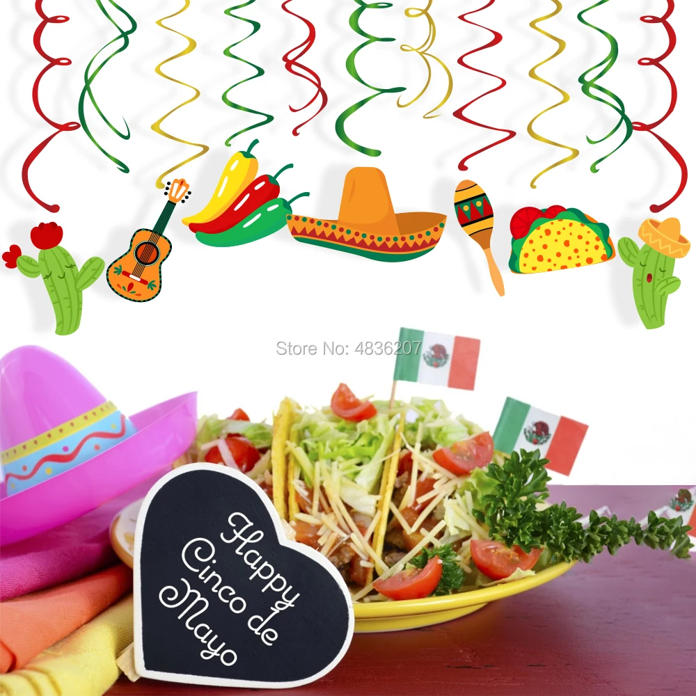 ПВХ спиральный подвесной Swirls Five De Mayo Fiesta вечерние Красочные украшения для