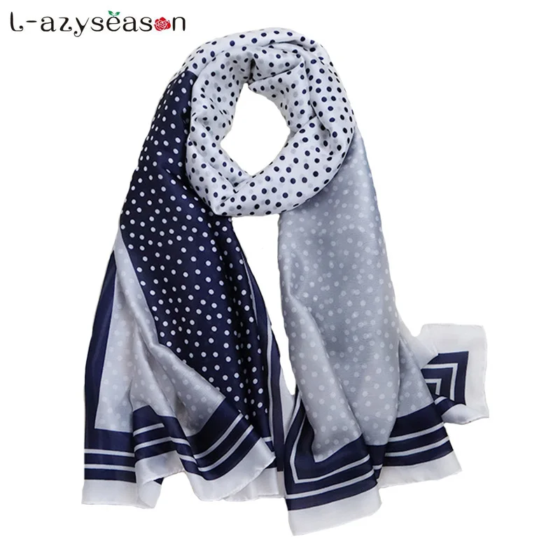 L-azyсезон бренд моды пятно печати Шелковый Классический шарф, женский, хиджаб шали из фуляра шелковистые головные шарфы обертывания женский шейный платок