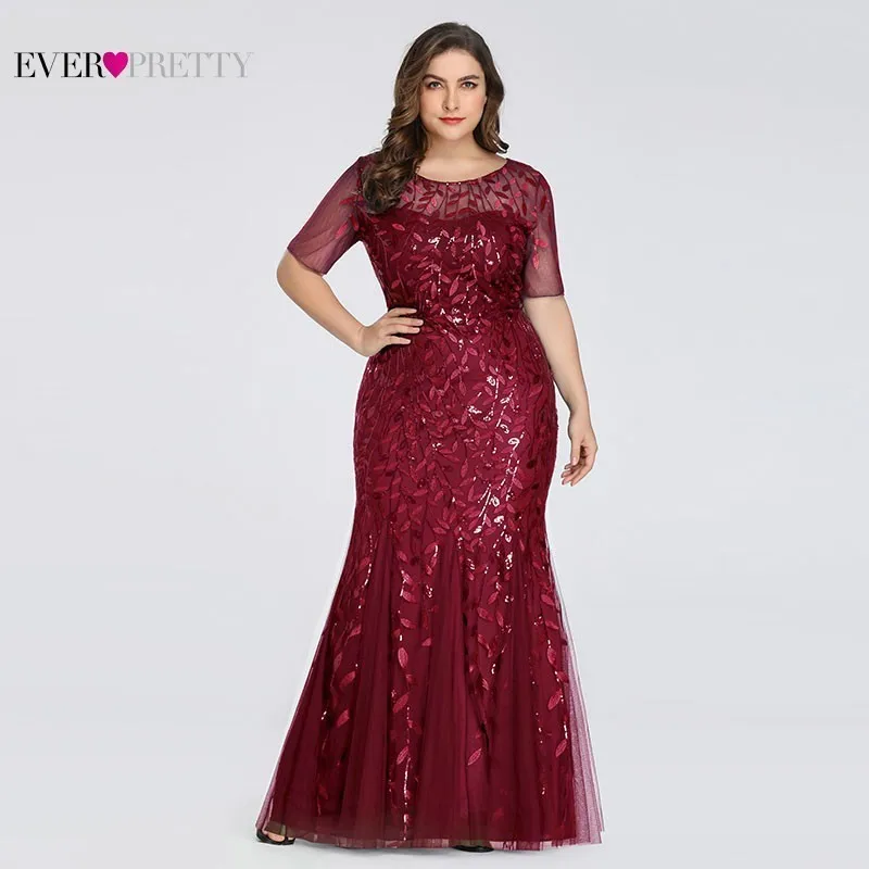 Plus Size Sequined Evening Dresses Long Ever Pretty O-Neck Half Sleeve Mermaid Abiye Sexy Elegant Party Dresses Robe De Soiree Plus Size Sequined Evening Dresses Long Ever Pretty O-Neck Half Sleeve Mermaid Abiye Sexy Elegant Party Dresses Robe De Soiree