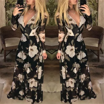 

New Style Women Floral Long Sleeve New Fashion Winter Casual Party Shirt Dress Ladies Jumper Tops Dress