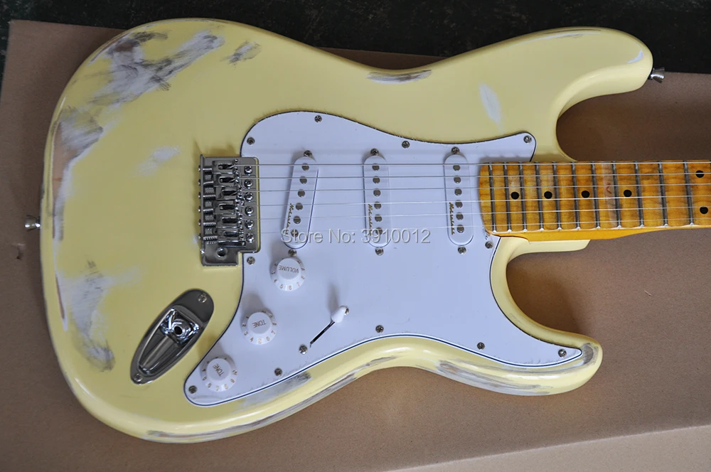

Factory store milk-yellow Yngwie Malmsteen retro electric guitar with big headstock,Scalloped maple neck free shipping