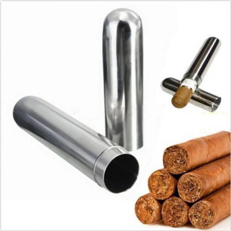 JX LCLYL 1pc Stainless Steel Cigar Tube Storage Case Tobacco Cigarettes