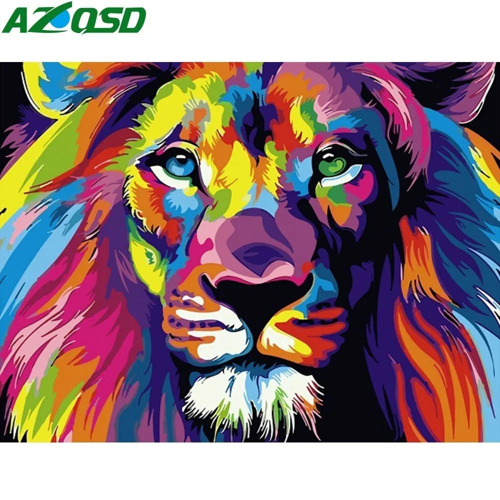 

AZQSD Painting By Numbers Paint Animal DIY Canvas Colorful Picture Hand Painted Oil Painting Cat/Lion Home Decoration SZYH6289