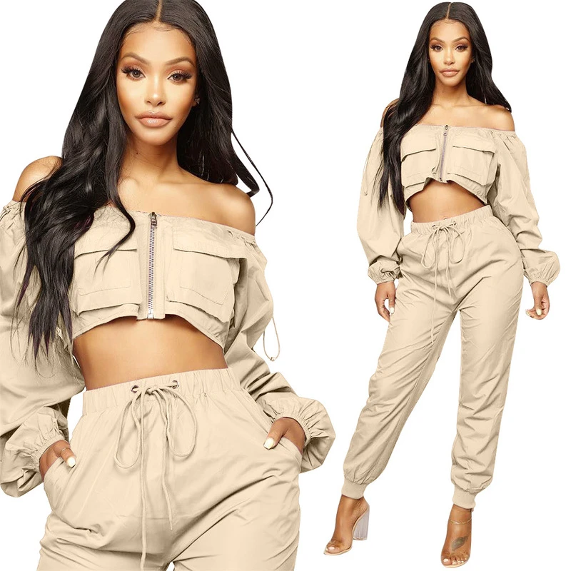 Women Two Piece Outfits Collar Neck Long Sleeve Zipup Crop Top Shorts Pants Jogging Sets Women Two Piece Outfits Collar Neck Long Sleeve Zipup Crop Top Shorts Pants Jogging Sets