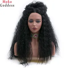 Mokogoddess, 24 дюйма, длинные, афро, кудрявые, прямые, черные, парик из синтетического кружева спереди, парик из термостойкого кружева спереди, парики для женщин