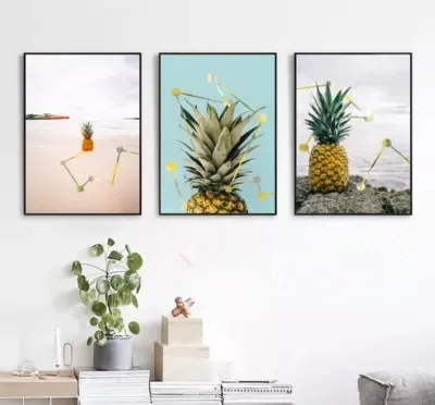 

Nordic Modern Simple Oil Painting Seaside Pineapple Golden Dot Frameless Decoration Drawing Room Canvas Painting Drawing Wall