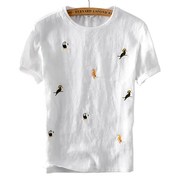 

#4765 White Short Sleeve T Shirt Cartoon Embroidery Round Neck Tee Shirt Homme Thin Streetwear T-shirt Summer Top 2019