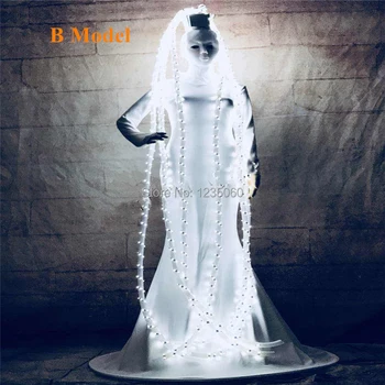 

Halloween Ballroom dance costumes led costume stage catwalk singer wears party light women white dresses dj hair cosplay clothes