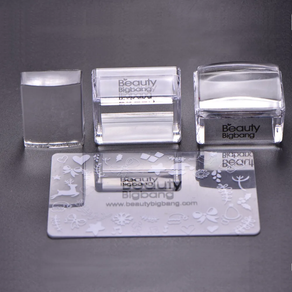 

BeautyBigBang 1Set Rectangle Jelly Silicone Nail Stamper with Scraper Clear Handle Stamping Tool Manicure Nail Art Stamper Kit