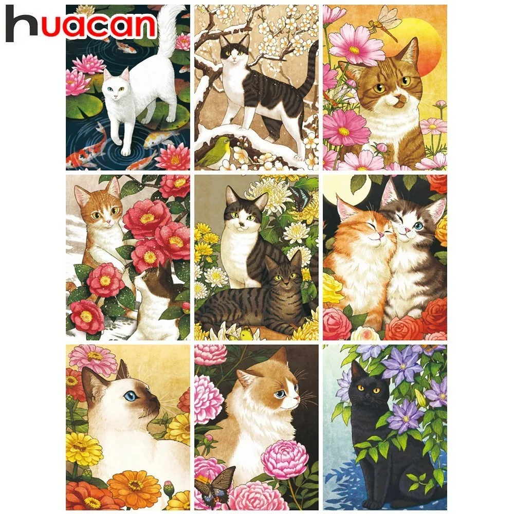 

Huacan Full Square Diamond Painting Animal Cat Picture Rhinestone Cross Stitch 5D DIY Diamond Embroidery Mosaic Home Decor