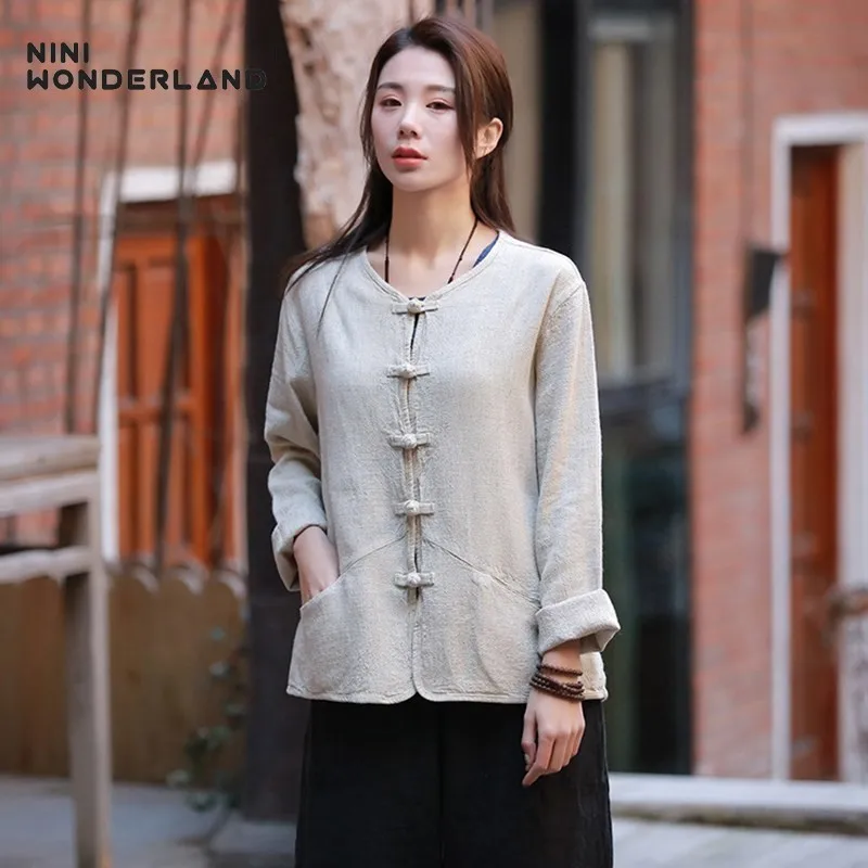 

NINI WONDERLAND 2019 Spring Cotton Linen Shirt Women Long Sleeve Blouses Female Loose Casual Tops Autumn Cardigan Top Big Size