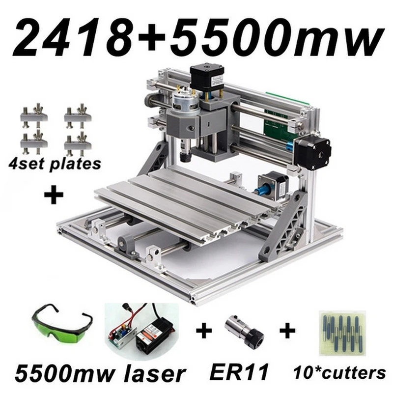 

CNC2418 Laser Engraving Machine with ER11 500mw 2500mw 5500mw Head Wood Router Carving Machine Acrylic PCB PVC Milling Machine
