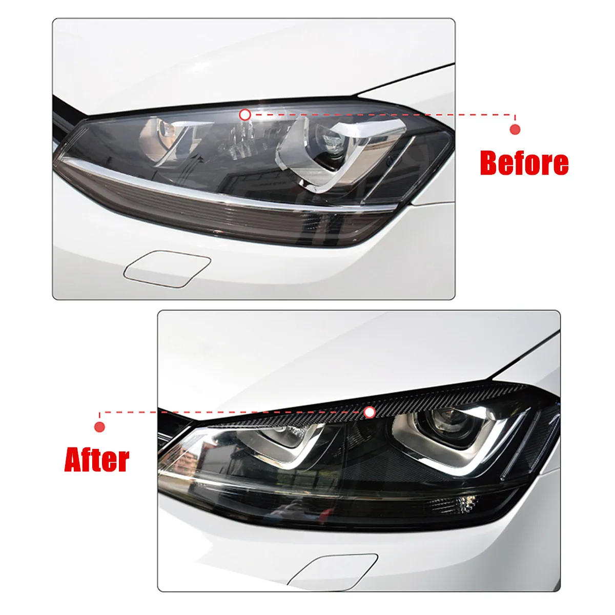  2 x Headlight Eyebrow Eyelid Cover Trim for VW Golf 7 VII GTI GTD R MK7 2013-2017 Carbon Fiber Eye-