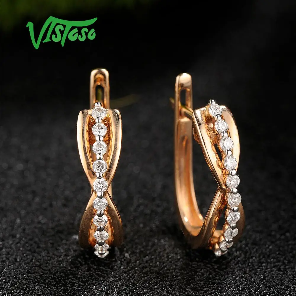 VISTOSO золотые серьги для женщин 14K 585 розовое золото сверкающие роскошные