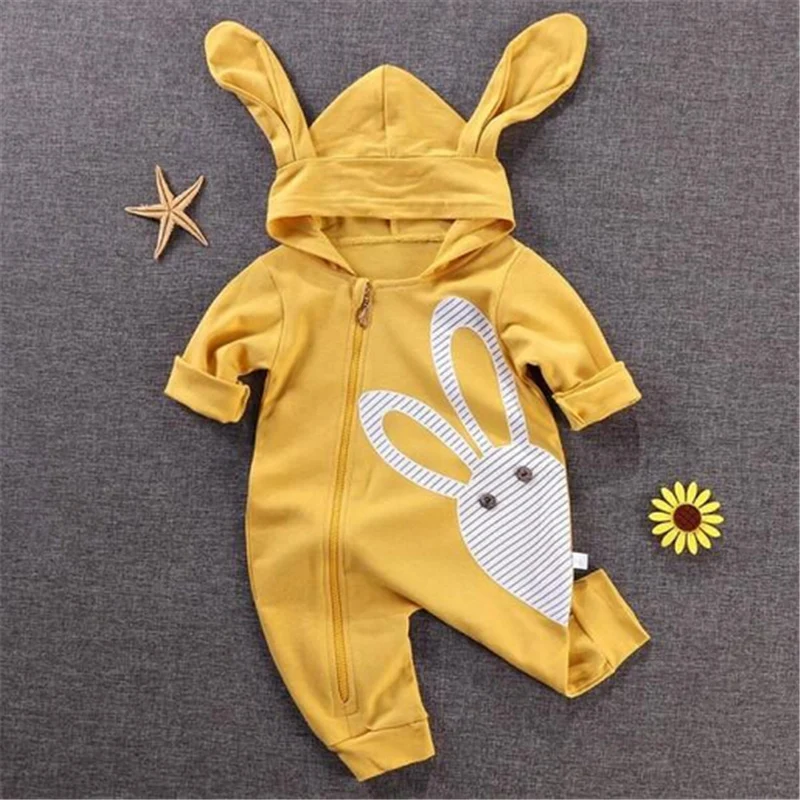 

0-2Y Baby Kids Boy Girl Infant Romper Jumpsuit Cute Rabbit Cotton Clothes Ears Hooded Outfits Autumn Winter Clothing