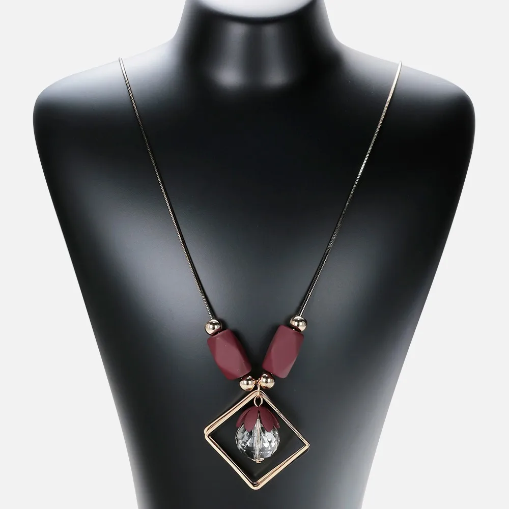 Женское длинное ожерелье, ювелирное изделие, мода, геометрический кристалл, шар, квадратное колье-чокер, женский свитер, цепочка, Bijoux Colar