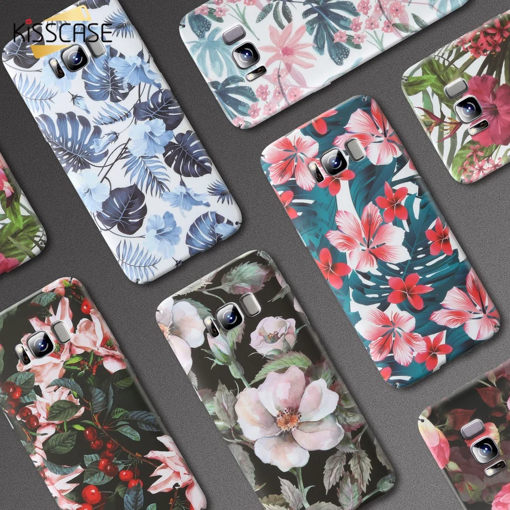 

KISSCASE Phone Case For Samsung Galaxy A7 2018 Leaves Flower Cases For Samsung A7 2018 Girly Floral Hard PC Cover Coque Fundas