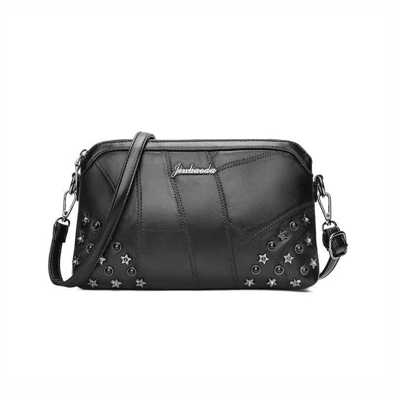 

WITFOX Genuine leather women 's shoulder bag sheep skin rivet punk street wear cell phone trend package small clutches