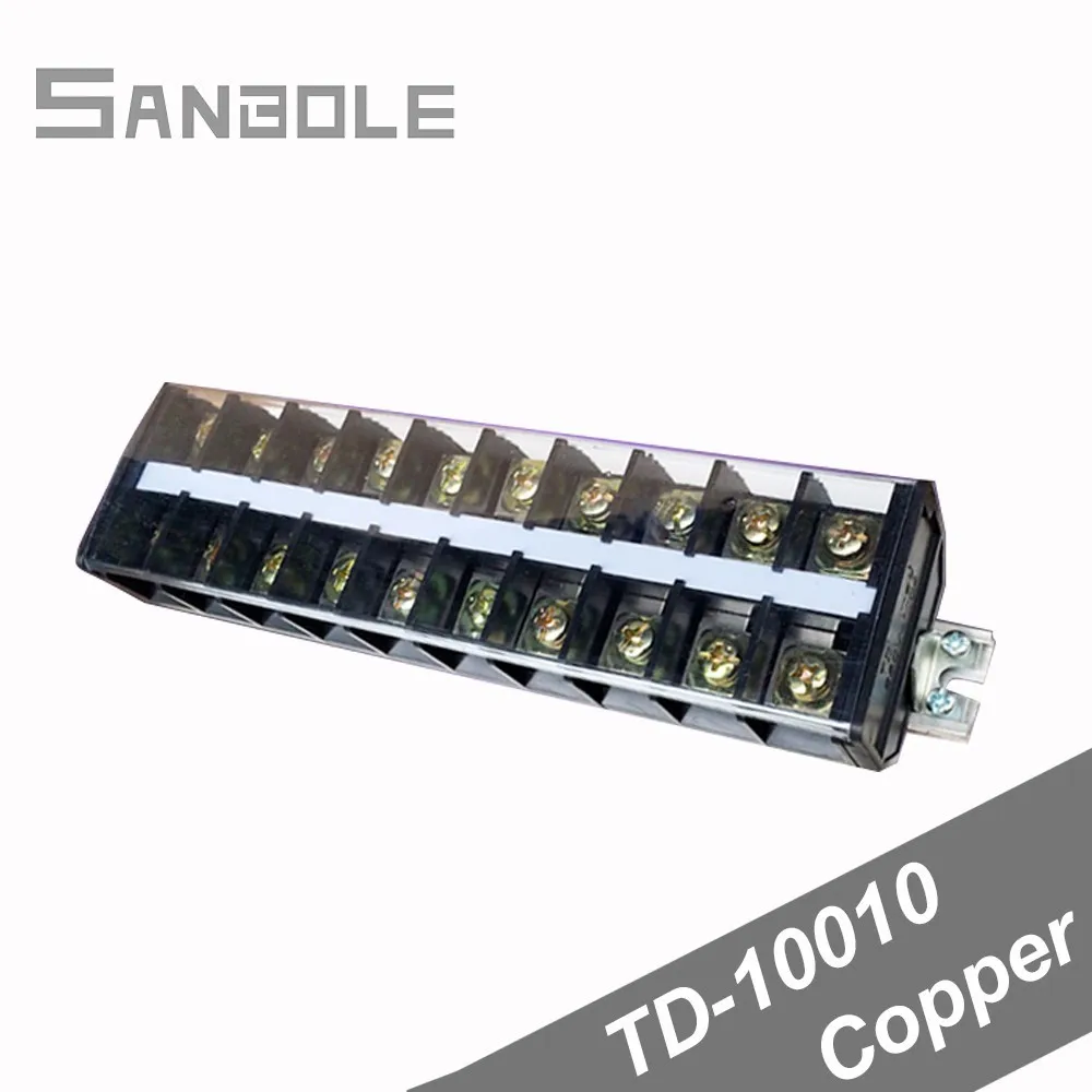 

Copper TD-10010 Terminal Block 100A/10P Connection Dual Row Connector Plate with protection cover screws DIN rail