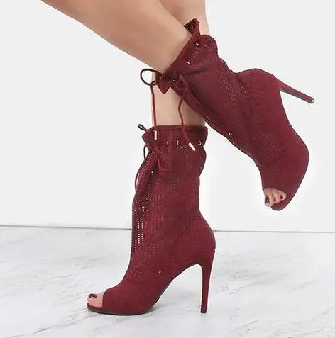 

Dipsloot 2019 Women Sexy Cut-outs Peep Toe Ankle Strap Sandals Boots Lady Lace-up Ankle Boots Girls Slip-on Stiletto High Heels