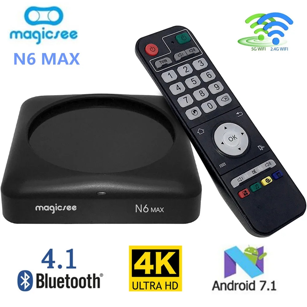 MAGICSEE N6 MAX ТВ Box Android 7 1 4 ГБ 32 Декодер каналов кабельного телевидения 2 г + 5gwifi 1000