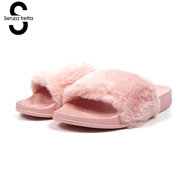 

Senza Fretta Indoor Women Soft Slippers Non-slip Fur Slippers Plush Home Slippers Casual Soft Woman Flats Sandals Women Shoes