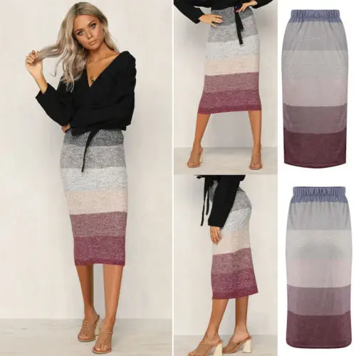 

2019 Fashion Autumn Woman Skirt Lady Patchwork Gradient Pencil Skirts Women Sexy Bodycon Pencil Skirt