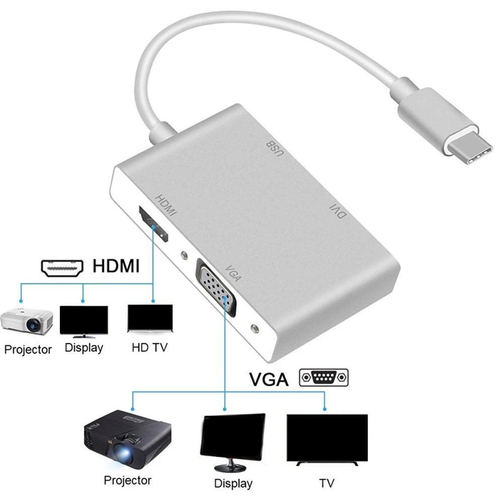 Высокое качество USB-C(Тип C) к HDMI DVI 4 к VGA Multilport адаптер конвертер с USB 3,0