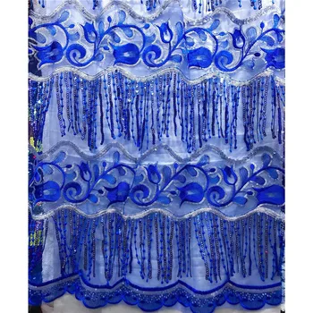 

Wonderful pattern and Appliqued tassels design with full of golden sequins Dress Fabric AF50 Free Shipping Tulle Lace Fabric