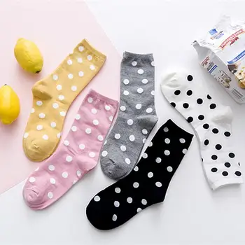 

1 pair Women Loose Socks Autumn Winter warmer Retro Casual Preppy sweet Style All-match Polka Dot pattern Sock