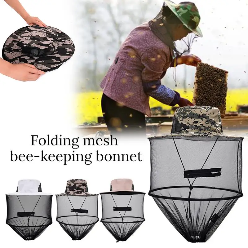 

Outdoor Anti-Mosquito Bees Hat Fishing Hunting Net Cap Face Protection With Zip Camouflage Bee Breeding Mosquito Cap Beekeeping