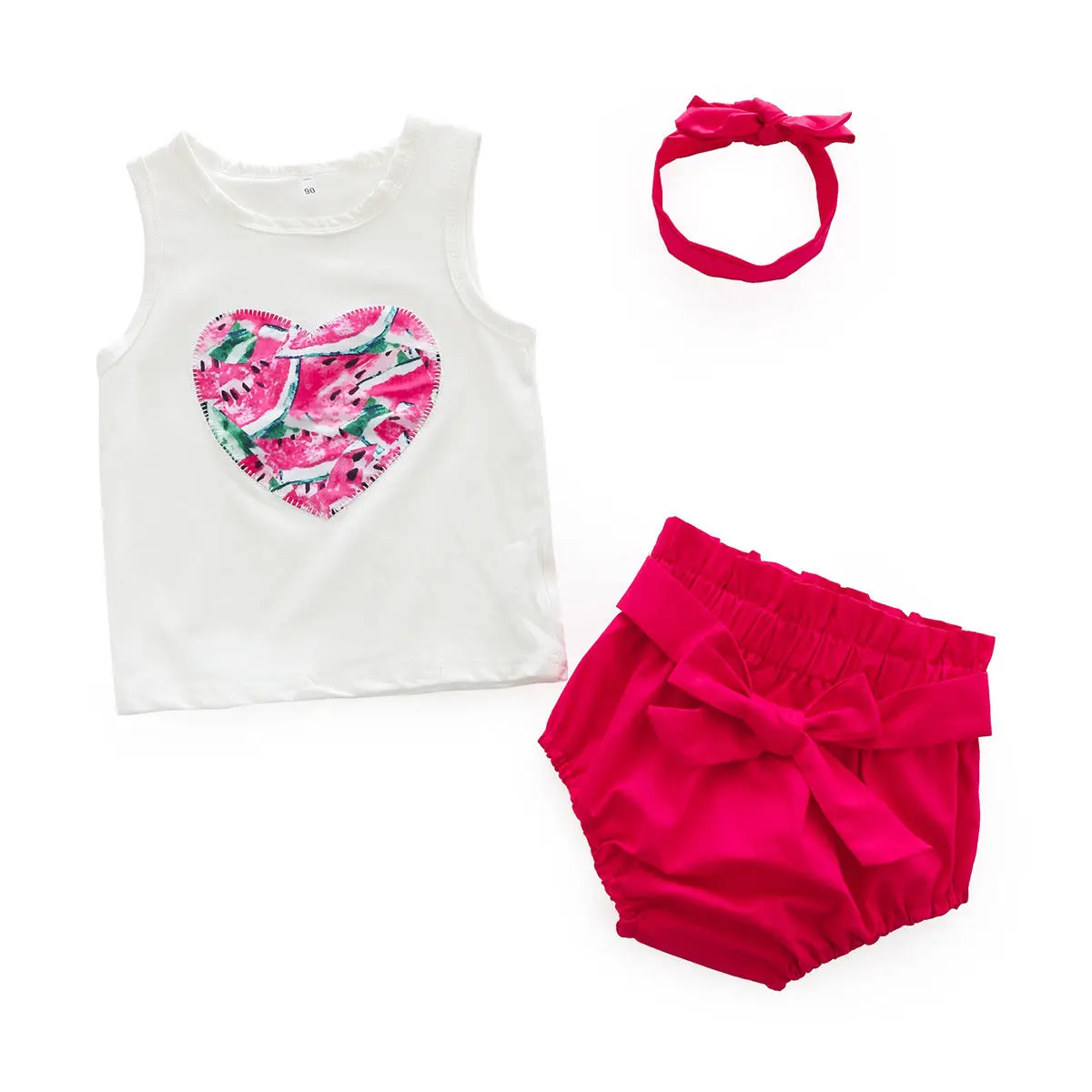 

0-24M Cute Newborn Baby Girl Sleeveless Heart Sharp Vest Tops Shorts Baby Bloomers Headband 3PCS Summer Clothes Set