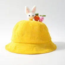 Детская новая милая мультяшная кролик морковка Рыбацкая шляпа осень-зима мальчики и девочки вельвет сплошной цвет шапочка для бассейна