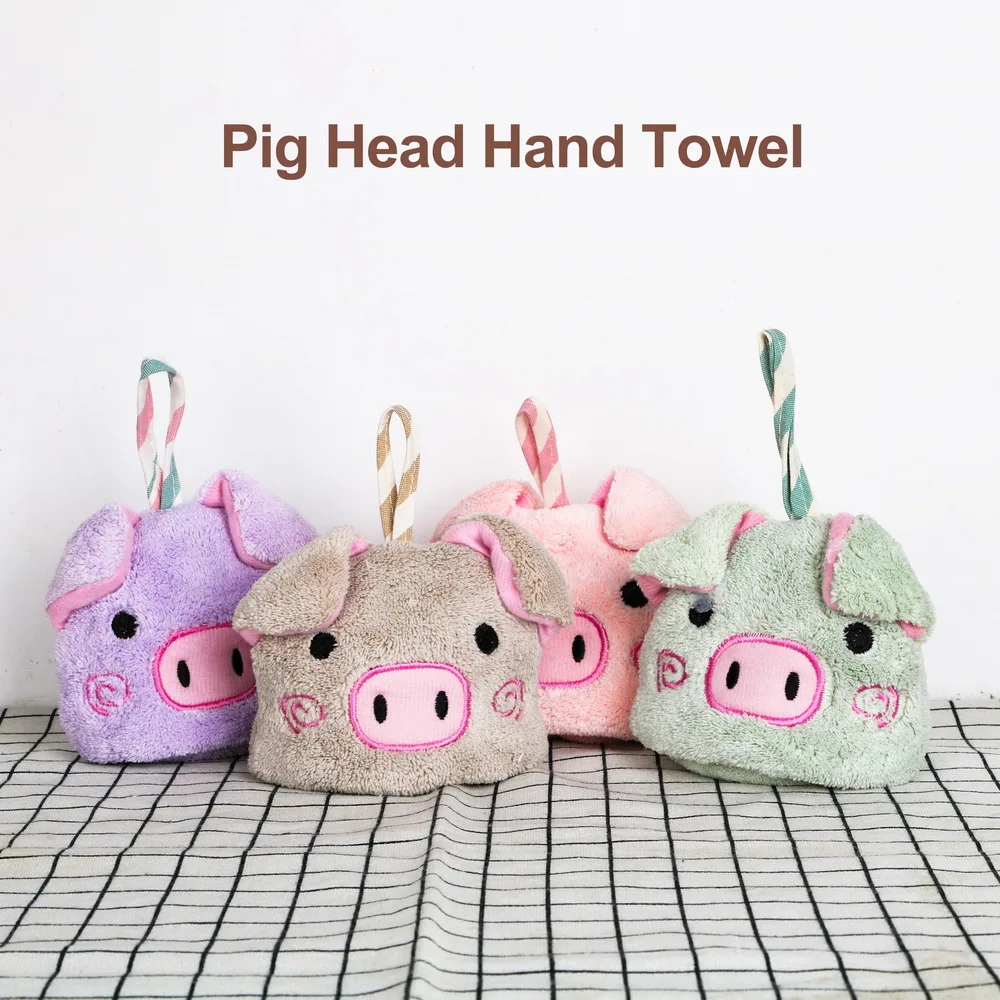 

HOOMIN Household Hand Towel Pig Head Hand Towel Super Absorbent Coral Fleece Cleaning Cloths Cartoon Animal Towel