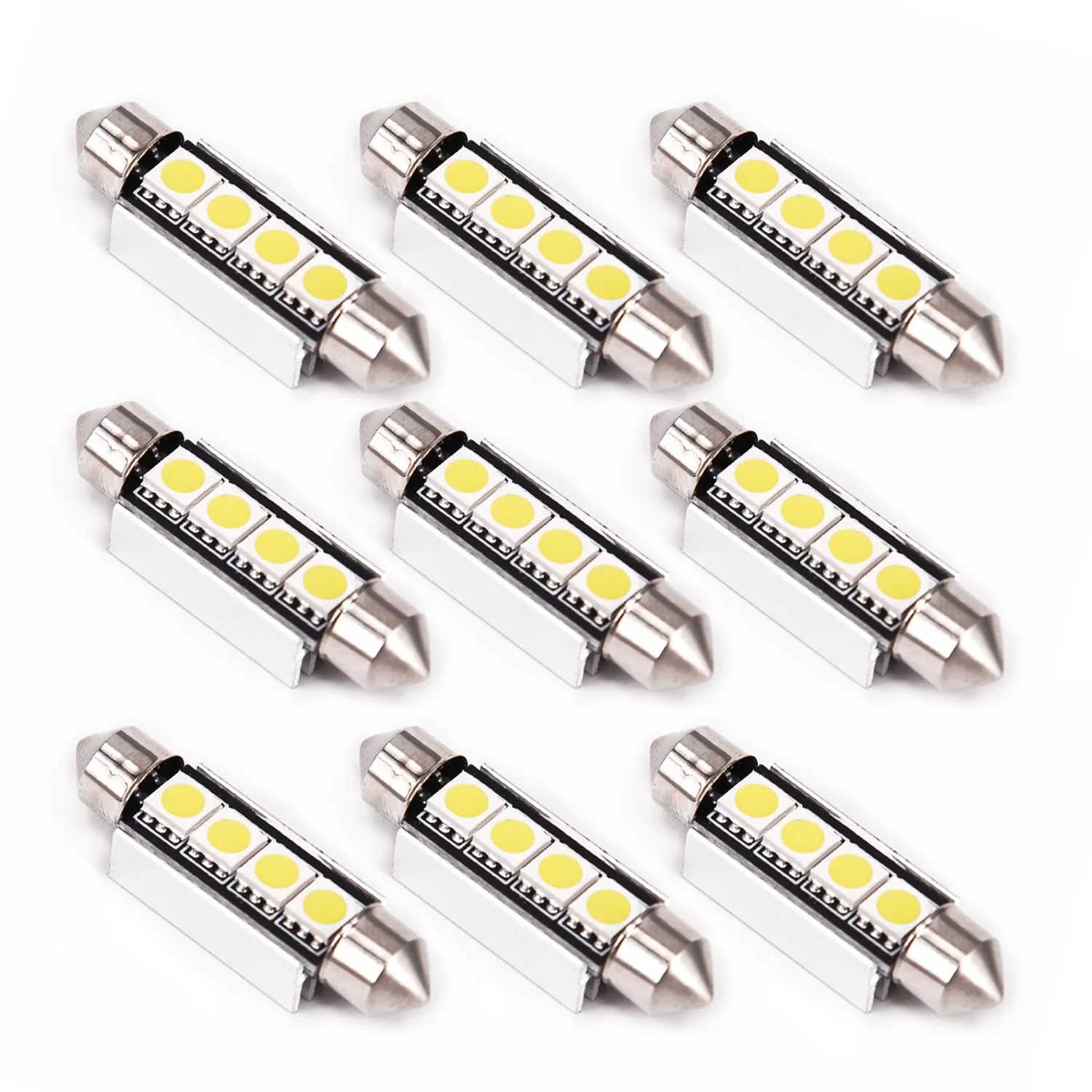 

10pcs Car Van 42mm 4 Smd 5050 Led Bulbs Canbus Error Free Festoon Interior Light